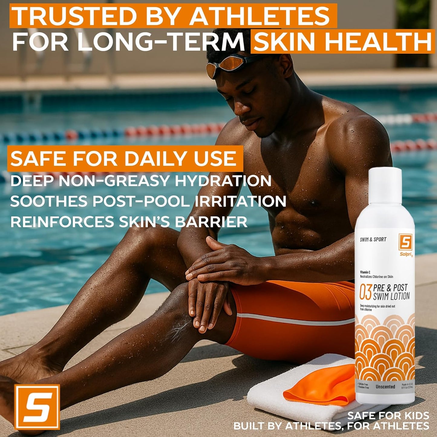 Pre and After Swim Lotion with Vitamin C 8 Fl Oz - Pre Swim Chlorine Skin Protection, Pre Swim Lotion for Chlorine (8 Fluid Ounce, Unscented)