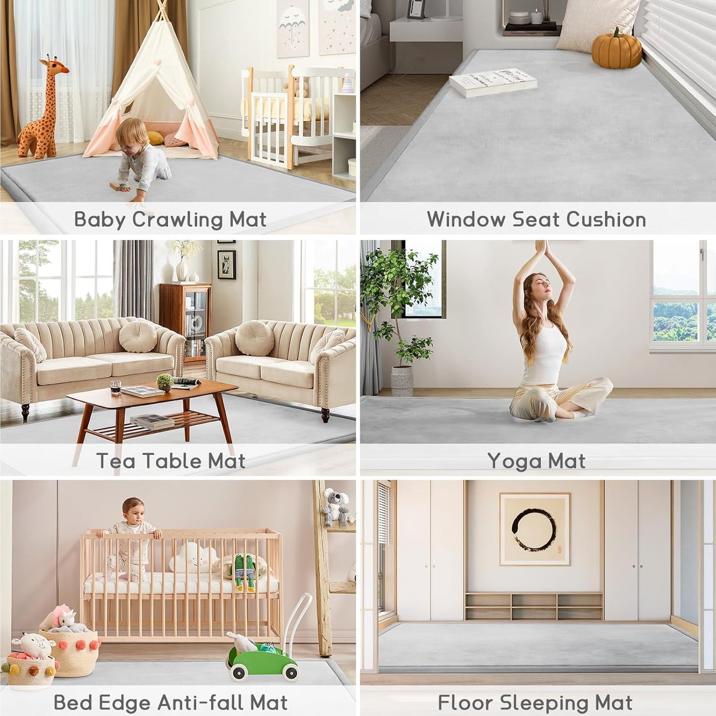 Baby Play Mat for Floor Tummy Time Mat Nursery Muscle Area Rug Playroom Rug Tatami 65"*50" Memory Foam 1.3" Thick Crawling For Babies,Toddlers, Infants, Kids,Floor(Light Gray)