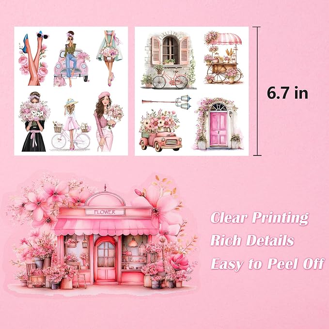 JOYCHOIC Paris Journaling Sticker Set, 18 Sheets PET Junk Journal Stickers