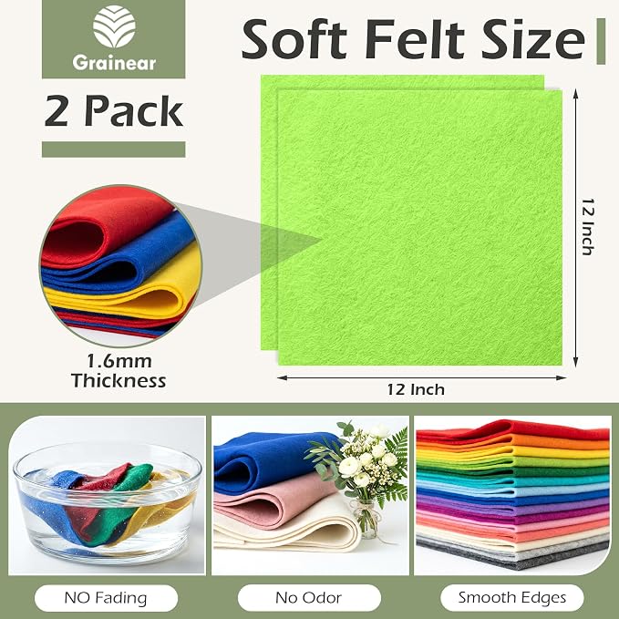 Spring Green Soft Felt Sheets for Crafts, 1.6mm Thick, Handmade Crafts