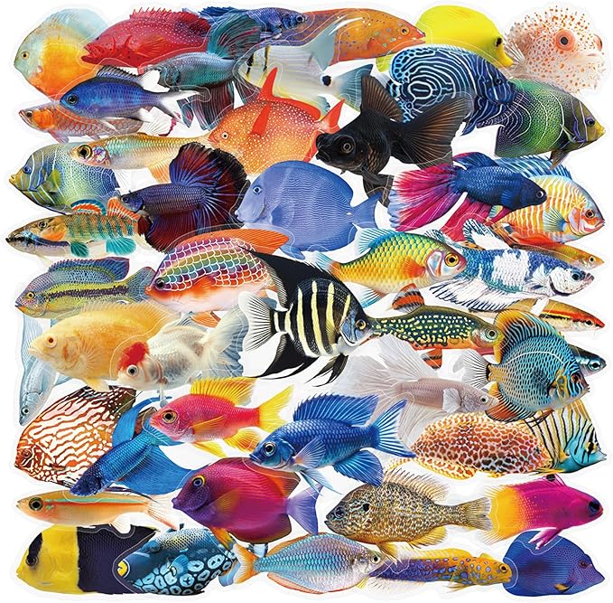 50PCS Clear Tropical Marine Life Ocean Stickers PET Fish Aesthetic Sticker