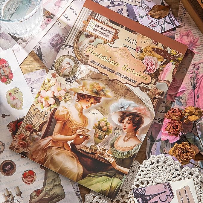 Vintage Scrapbook Sticker Book for Adults, 50 Sheets Aesthetic People Stickers