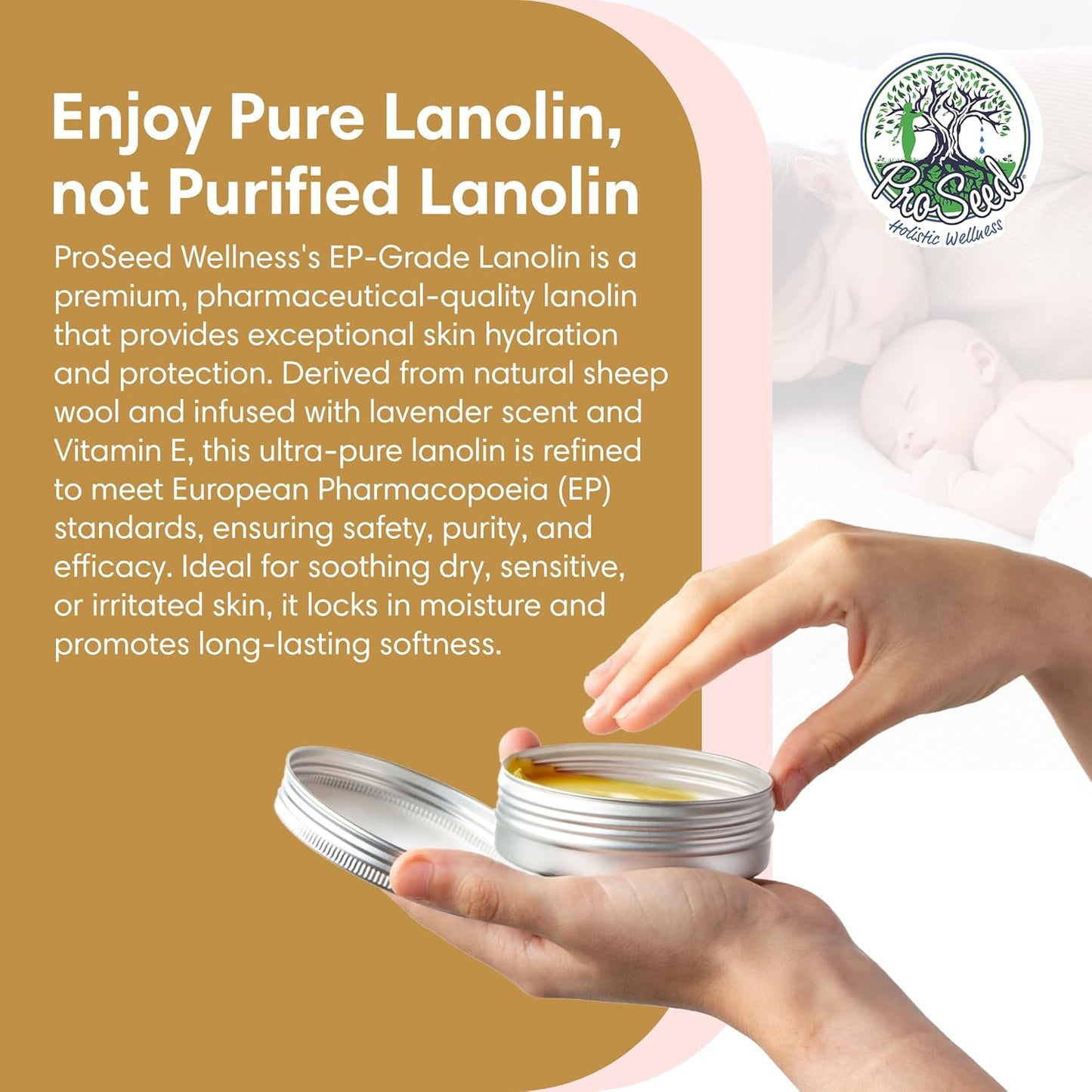 ProSeed Handmade Lanolin Cream with Lavender & Vitamin E – Nursing Balm for Breastfeeding, Baby Care & Dry Skin – Gentle Moisturizer for Hands, Face, Pets – Soothes Diaper Rash & Windburn – 1.5oz
