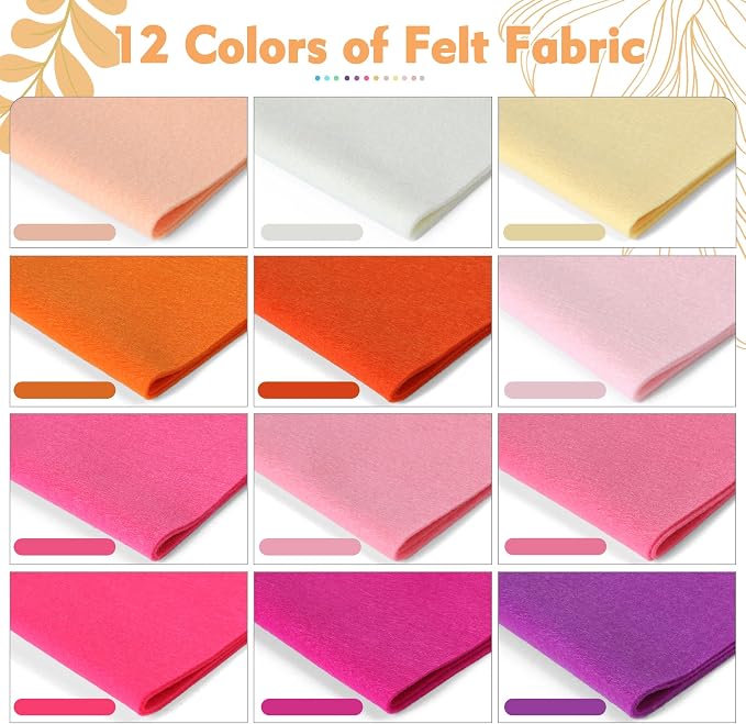 HaoFeiJH 12 Rolls 8"x20" 1.6mm Thick Soft Felt Fabric Sheets – 12 Assorted