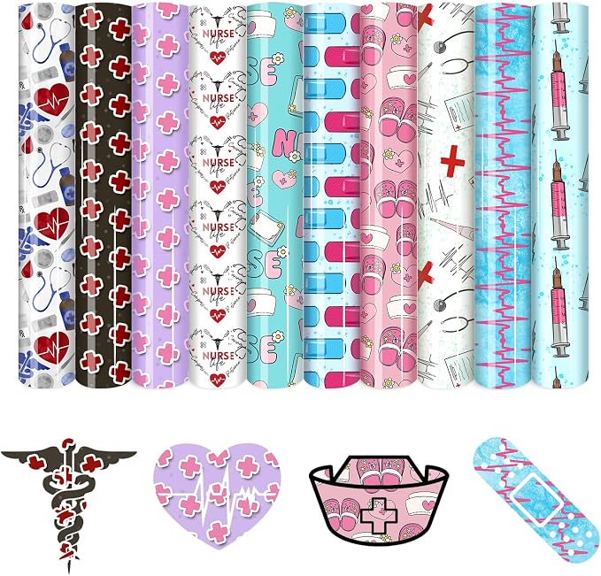 HTVSTD Nurse HTV Heat Transfer Vinyl 10 Sheets 12×10in Iron on Vinyl | Nurse