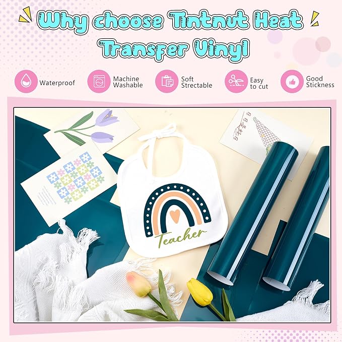 Tintnut Gulf Color Heat Transfer Vinyl, easy cut & weed, stretch washable