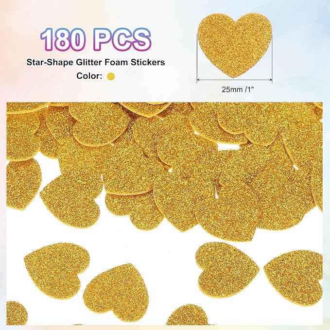 MECCANIXITY 180Pcs Glitter Foam Stickers 1 Inch Self-Adhesive Sparkly