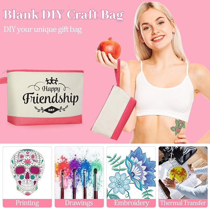 Silkfly 15 Pcs Cotton Canvas Makeup Bags Cosmetic Zipper Bags 10.2 x 5.5 x 2''