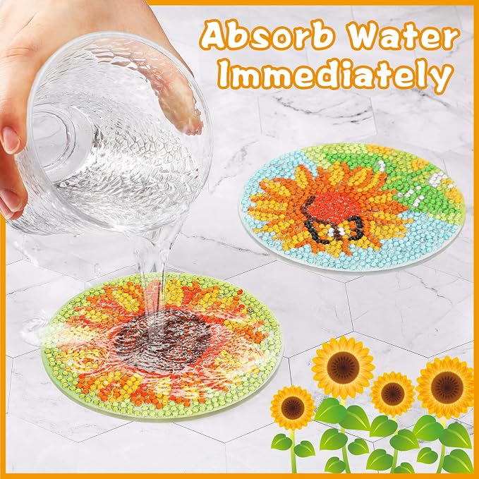UPINS 8Pcs Sunflower Diamond Art Painting Coasters