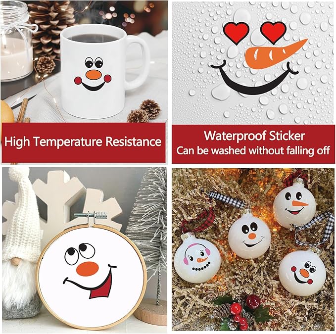 41 PCS Snowman Face Stickers for Crafts Christmas Vinyl Snowman Face Decals for