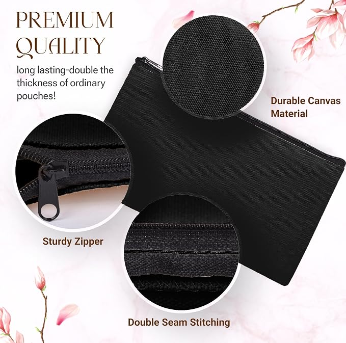 10 PCs 8.3x4.7 Black canvas Zipper Pouch, Makeup Bags Bulk Pencil Pouch