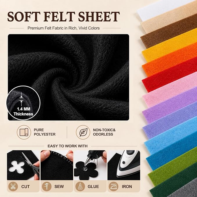 Black Large Felt Fabric 36" x 36", 1.4 mm Soft Felt Sheet, Nonwoven Fabric