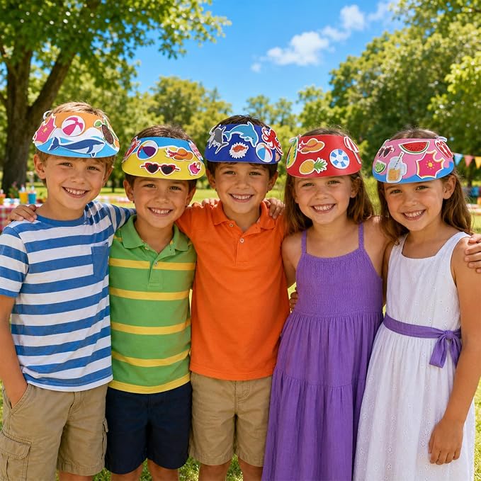 24Pcs EVA Foam Visor Summer Crafts Sun Hat Crafts Kits DIY Beach Sun Visor Hat