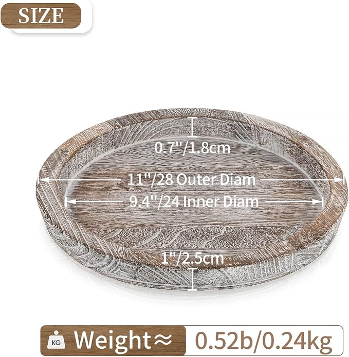 Hanobe Decorative Coffee Table Tray, Round Wood Candle Holder Plate | Wooden