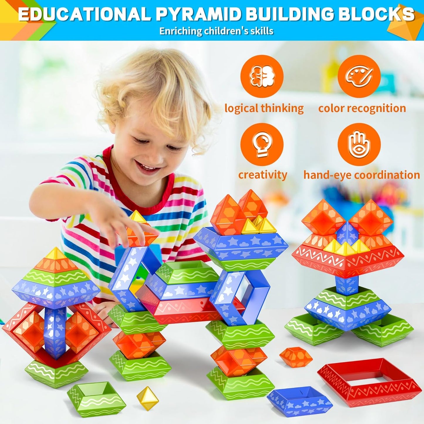 Doloowee 30 Pcs Montessori Toys Stacking Toys Building Blocks Leraning Toys for Toddlers 1-3 3-5 Girls Boys Gift Christmas Stocking Stuffers Preschool Educational