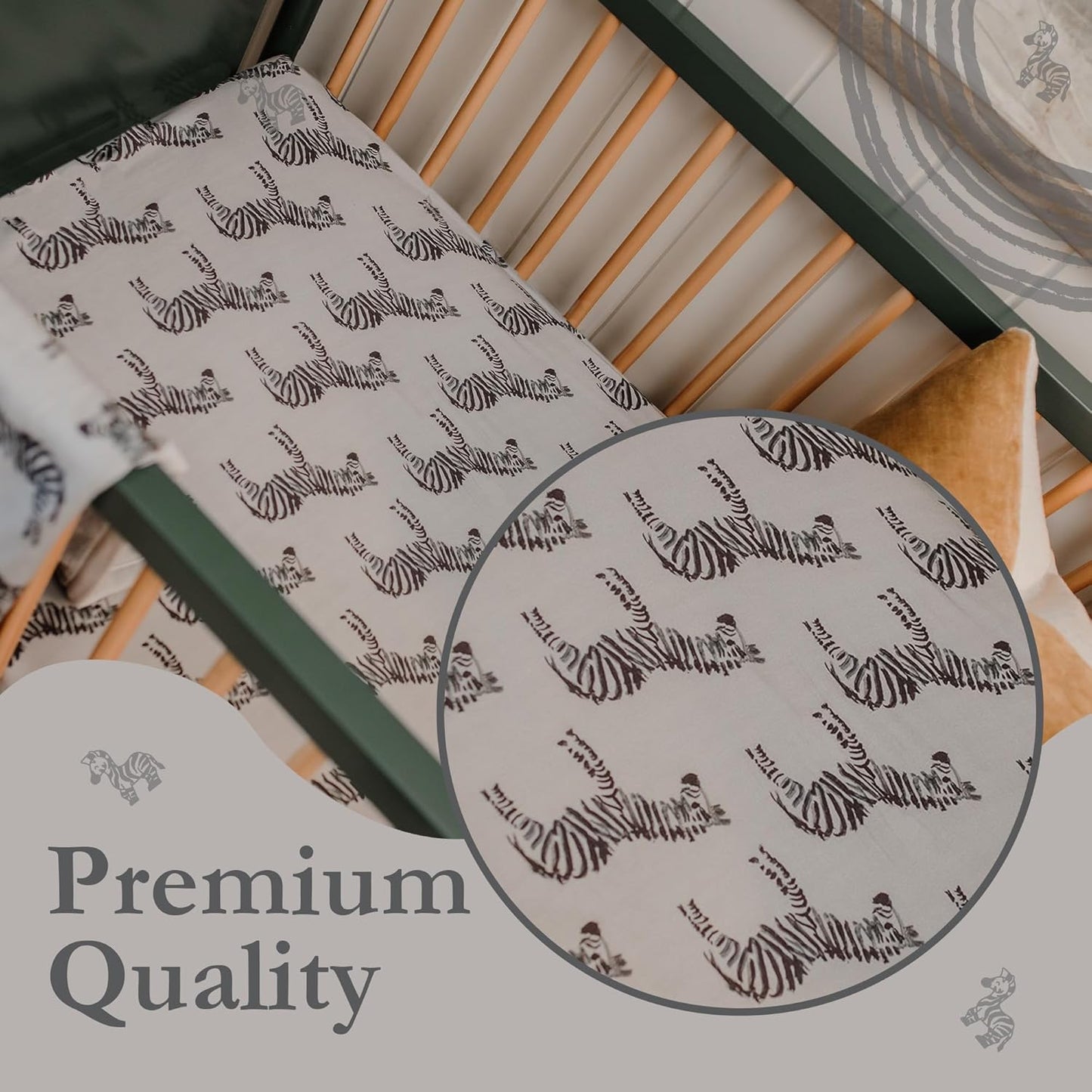 Oilo Changing Pad Cover, Breathable 100% Turkish Cotton Fitted Jersey, 300 Thread Count, Machine Washable, Fits Standard Changing Pads (32" x 16"), Girl, Boy, & Neutral Nursery Design, Gray Zebra