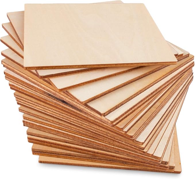 50 Pack Unfinished Wood Squares 4"x4"x1/8" Blank Thin Basswood Sheets