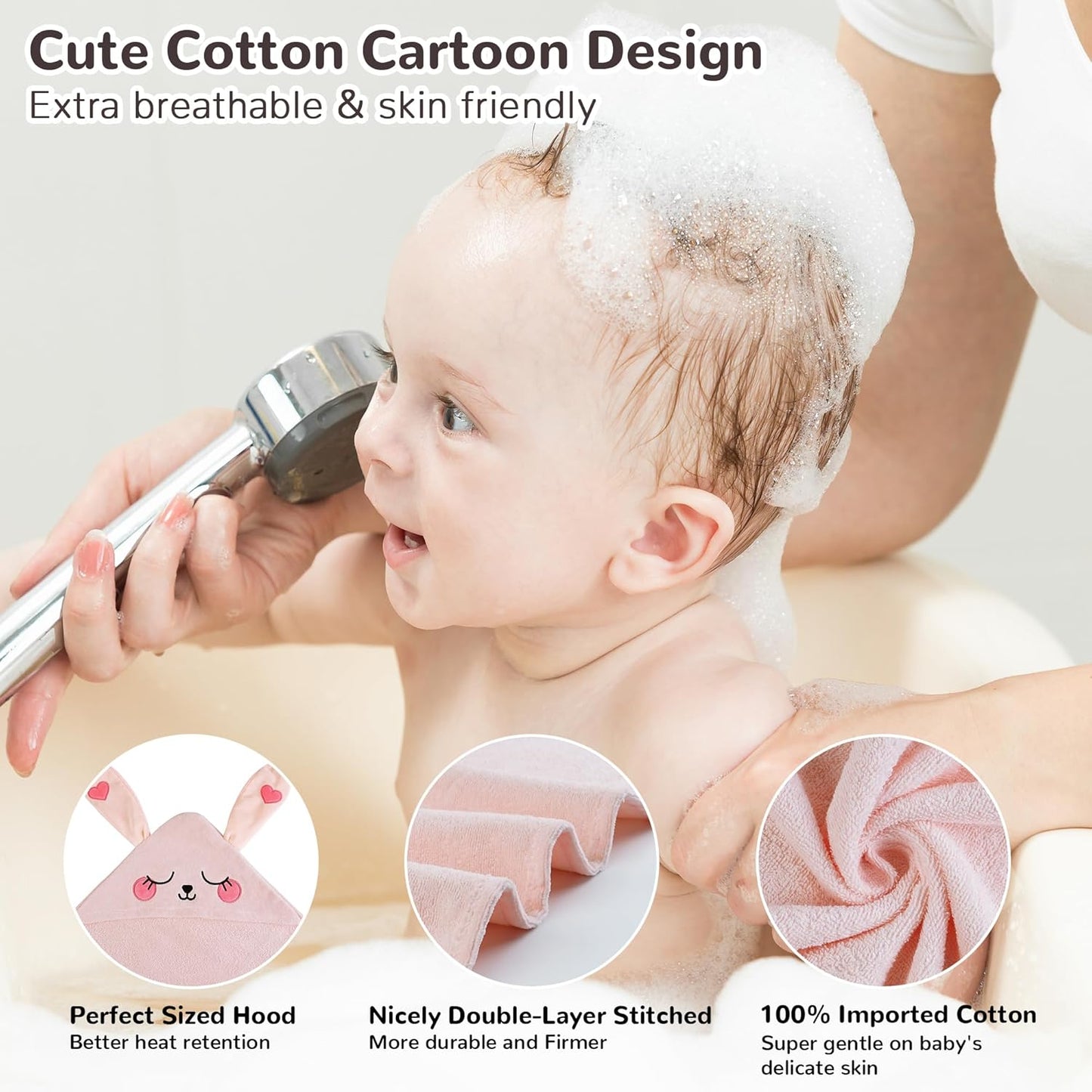 Viviland 2 Pack Hooded Baby Towels, Soft 100% Cotton Baby Bath Towels with Hood, Extra Thick and Absorbent, Essential for Newborns, Kids, Infants - Girls and Boys (Dog & Pink Rabbit)