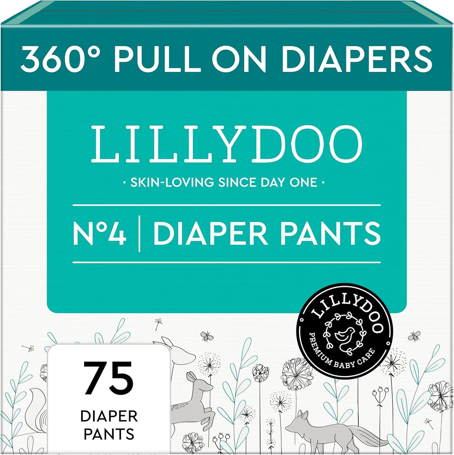 LILLYDOO Diaper Pants Toddlers - Size 4 (20-31 lbs), Half-Monthly Supply (75 Count), Skin-Friendly, Ultrasoft, Chlorine-Free, Snug Fit & Absorbent Pull On Diapers