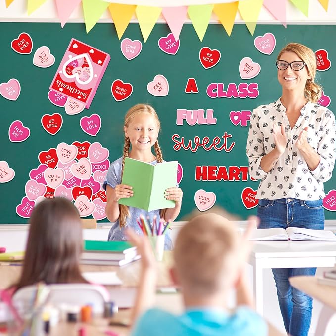 JarThenaAMCS Valentine' s Day Classroom Door Decoration Bulletin Board Set Red