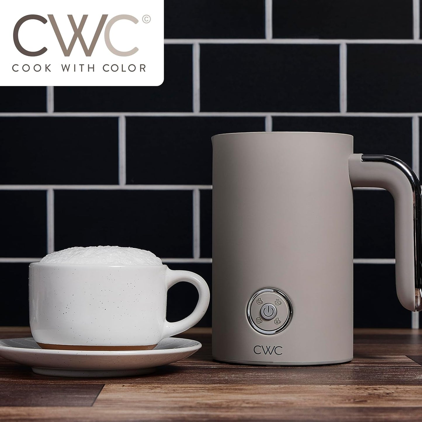 COOK WITH COLOR 4-in-1 Electric Milk Steamer and Frother - 2-Minute Heating and Frothing, Hot and Cold Foam Maker for Coffee, Latte, Cappuccino, Macchiato, Milk Warmer, Auto Shut Off, Sand