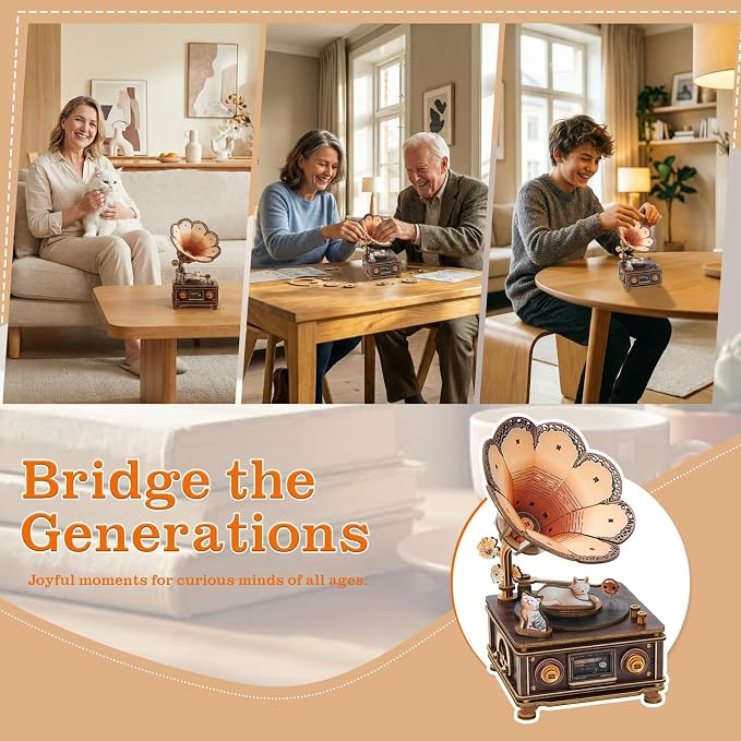 3D Wooden Puzzle Mechanical Gramophone, Wood Model Kits