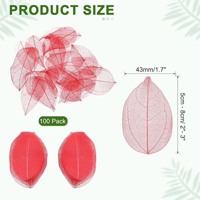 uxcell 100 Pcs Red Skeleton Leaves