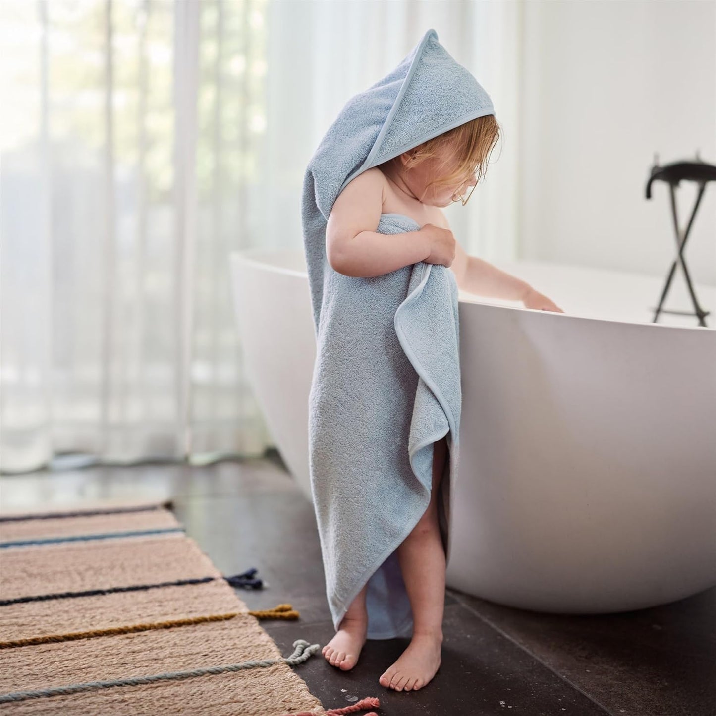Organic Cotton Baby Hooded Towel - Super-Soft and Absorbent Bath Towel for Newborn, Boy, Girl - 32" x 32" (Baby Blue)