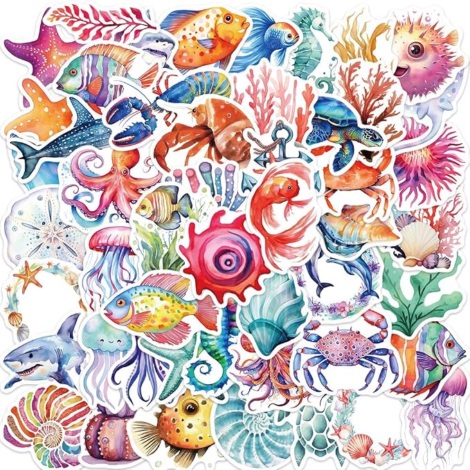 50PCS Colorful Ocean Animal Stickers Waterproof Vinyl Marine Life Sticker Pack