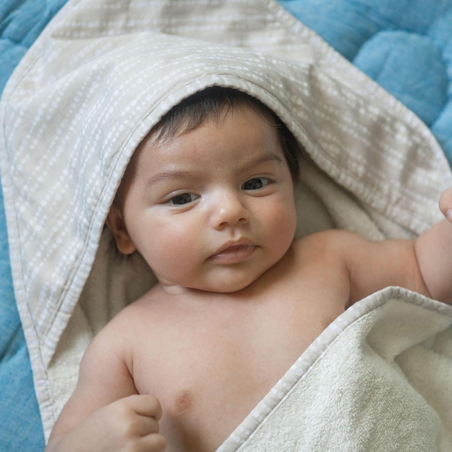 Crane Hooded Towel - 100% Cotton Terry Cloth, Neutral Dot, 30" x 30", Hooded Baby Beach & Bath Towel