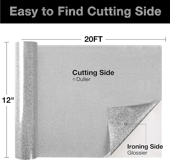 TORC Silver Glitter HTV Heat Transfer Vinyl Roll 12 inch x 20 ft Iron on Vinyl
