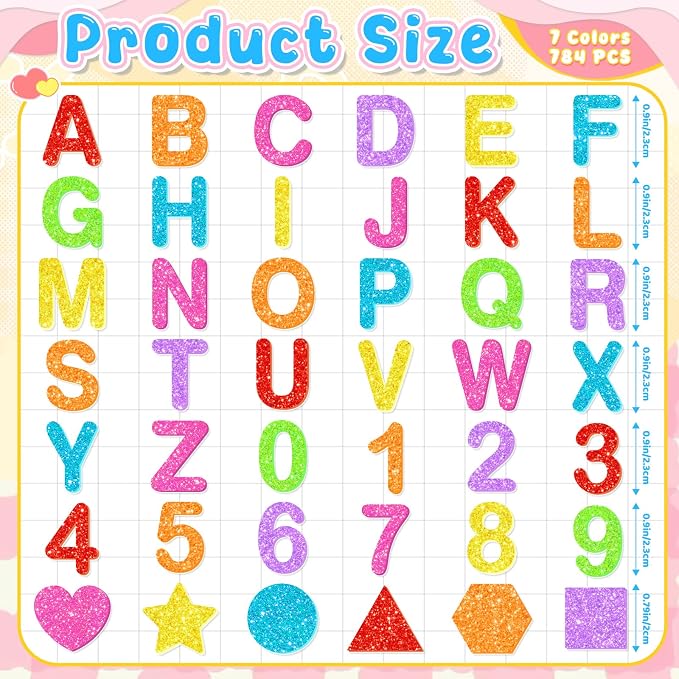 784 Pcs Foam Letter Stickers Glitter, Self-Adhesive Glitter Alphabet Stickers 1