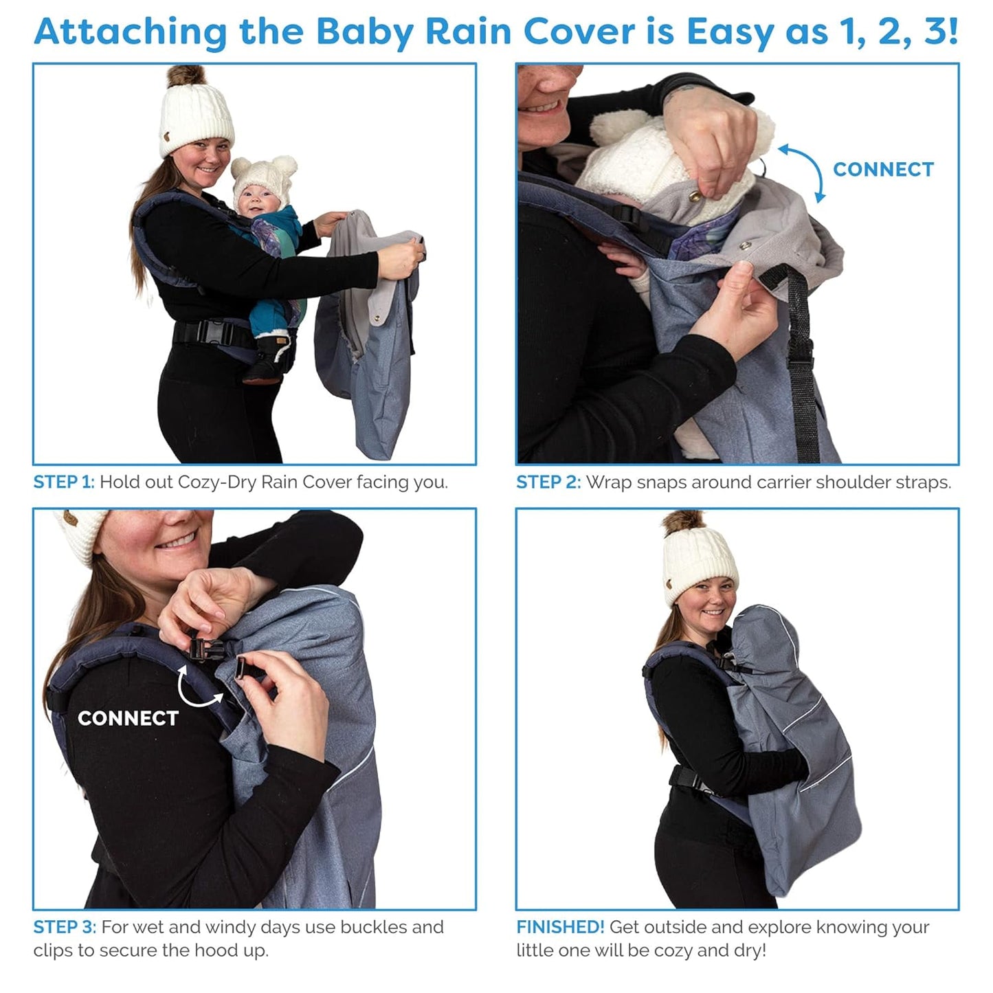 JAN & JUL Waterproof Baby Carrier Cover for Rain, Universal Fit for Car Seats and Strollers (Dusty Blue)