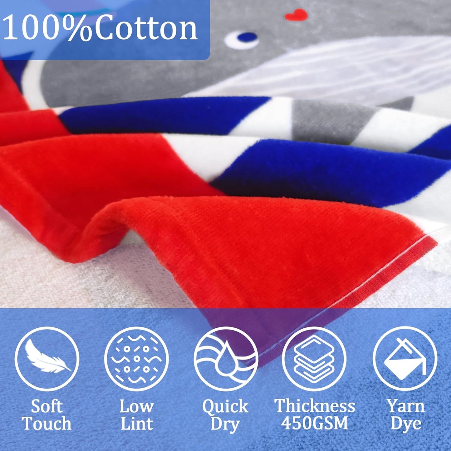 VOOVA & MOVAS Hooded Beach Towels for Kids,(3-10 Years, 30''X50),Absorbent 100% Cotton Towel Wrap for Boys, Perfect for Toddler Beach, Pool, Bath, Swimming, Hula-Hooping Narwhal