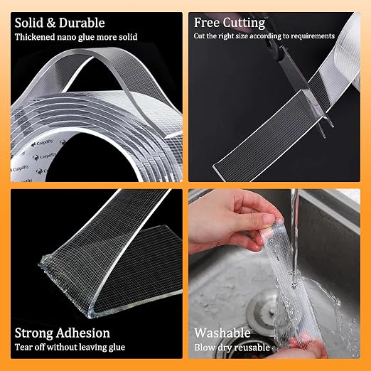 Double Sided Tape Heavy Duty for Wall Decor No Damage to Paint, Nano Two Sided