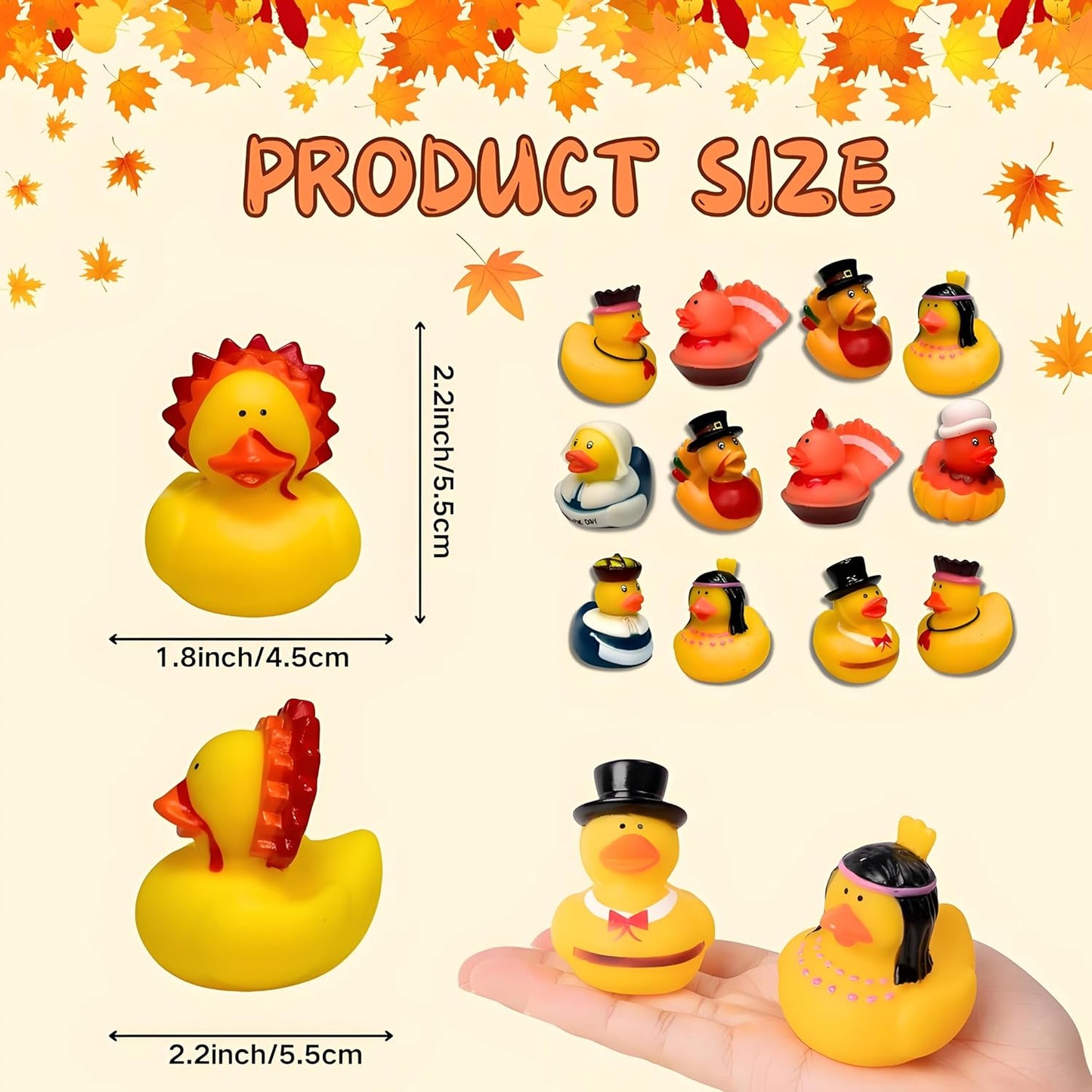 52Pcs Thanksgiving Rubber Ducks in Bulk 2Inches Mini Fall Rubber Duck Cruise Ships Duckies Swimming Pool Decor Gift for Student Thanksgiving Theme Party Favors