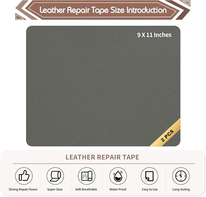 KING MOUNTAIN Leather Repair Patch, 2 Packs 9 x 11 Inches self Adhesive Leather