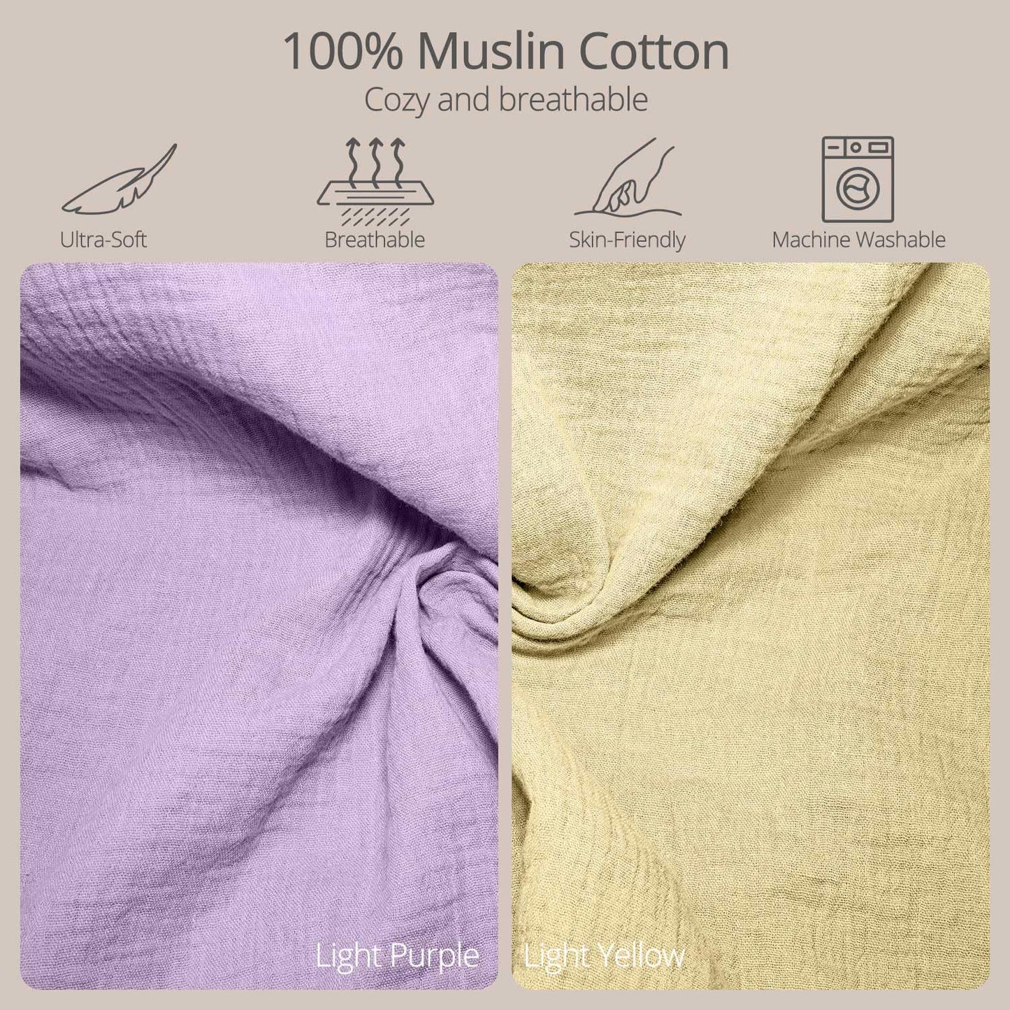 Muslin Baby Changing Pad, 2 Pack Muslin Soft Cotton Covers & Waterproof Lining Foam Diaper Changing Table Pad 32" x 16.6" Mat for Dressers
