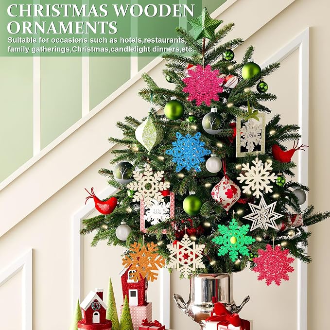 36PCS Wooden Christmas Decoration Snowflake Ornaments to Paint Christmas