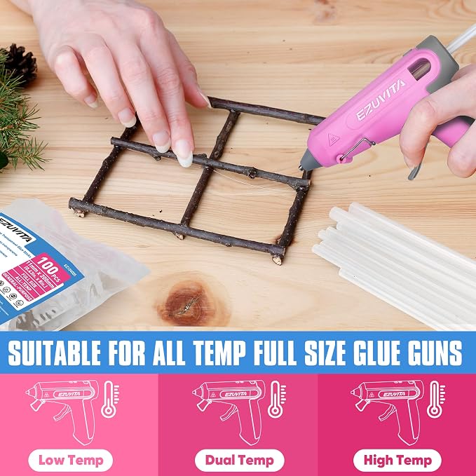 EZUVITA 100-Pack Full Size Hot Glue Sticks, 0.43” Dia x 8” Long | Clear