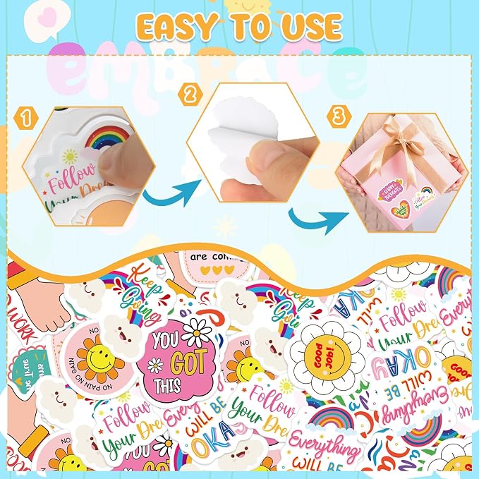 300Pcs Motivational Foam Stickers, Self-Adhesive Inspirational Quotes Sticker