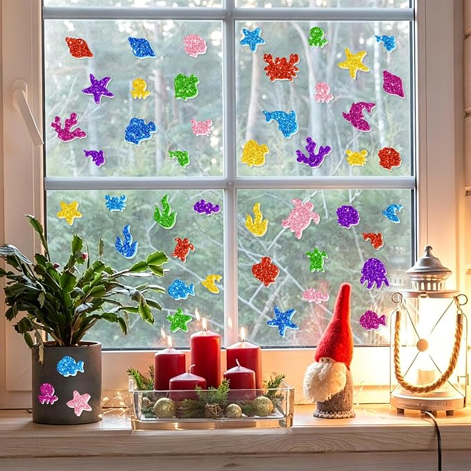 744PCS Glitter Foam Stickers, Colorful Sea Animal Stickers, Self-Adhesive Foam