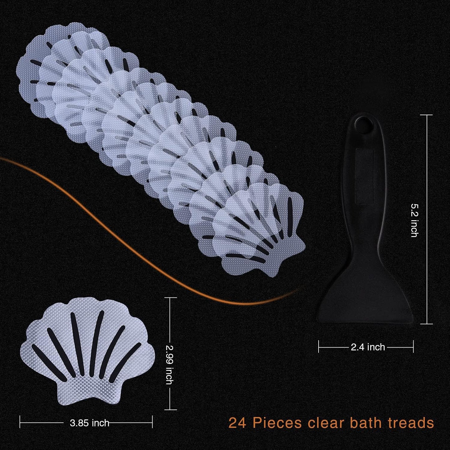 Non-Slip Bathtub Stickers, 24 PCS Shell Safety Bathroom Tubs Showers Treads Adhesive Decals Scraper (Clear)