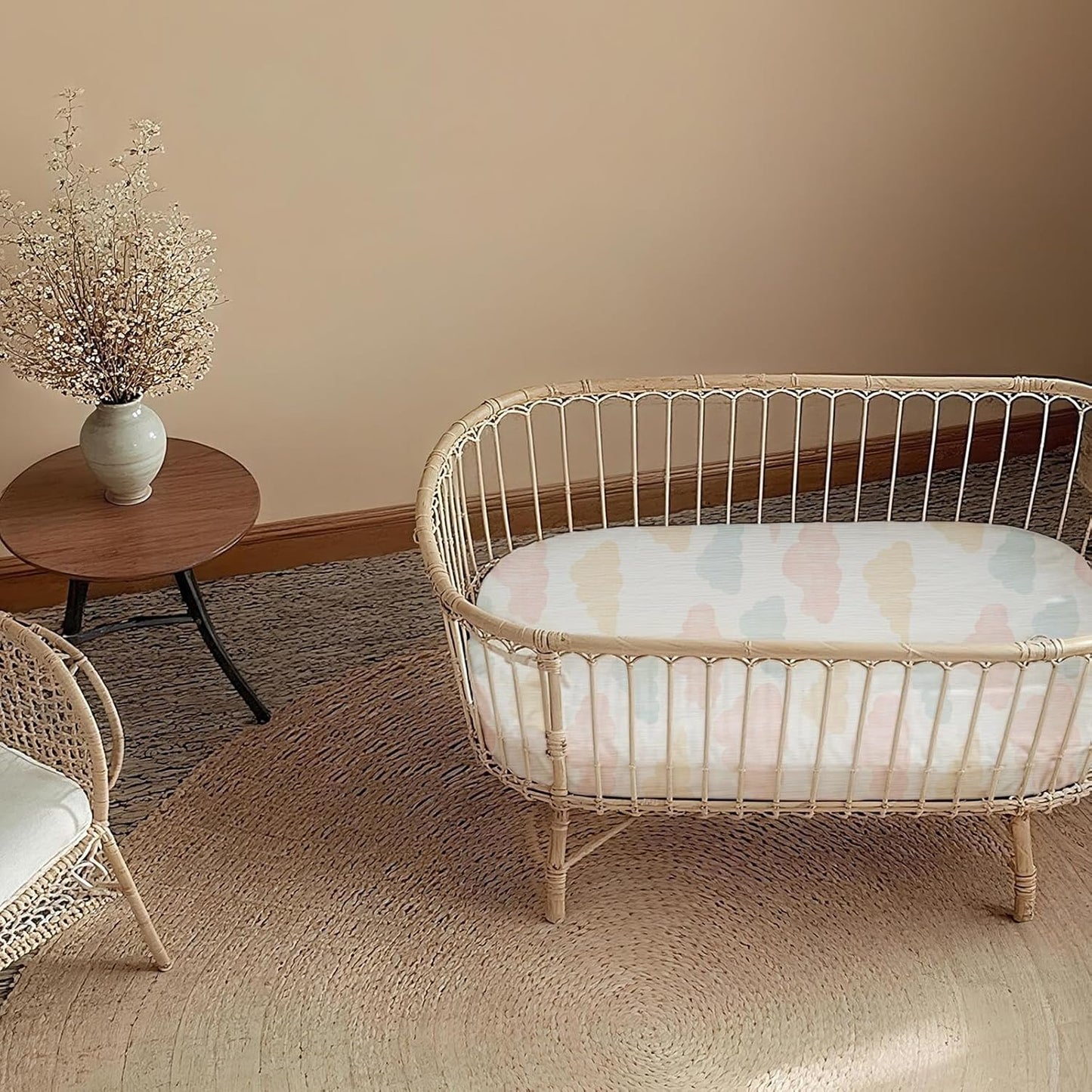 Muslin Bassinet Fitted Sheets, 2 Pack for Baby Boy and Girl, Soft Breathable Baby Pad/Mattress Sheet, Fit for Hourglass Oval and Rectangle Bassinet Mattress (Cute Animals)