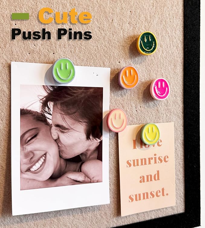 24 Smiley Face Decorative Push Pins, Cute Bulletin Board Push Pins, Thumbtacks