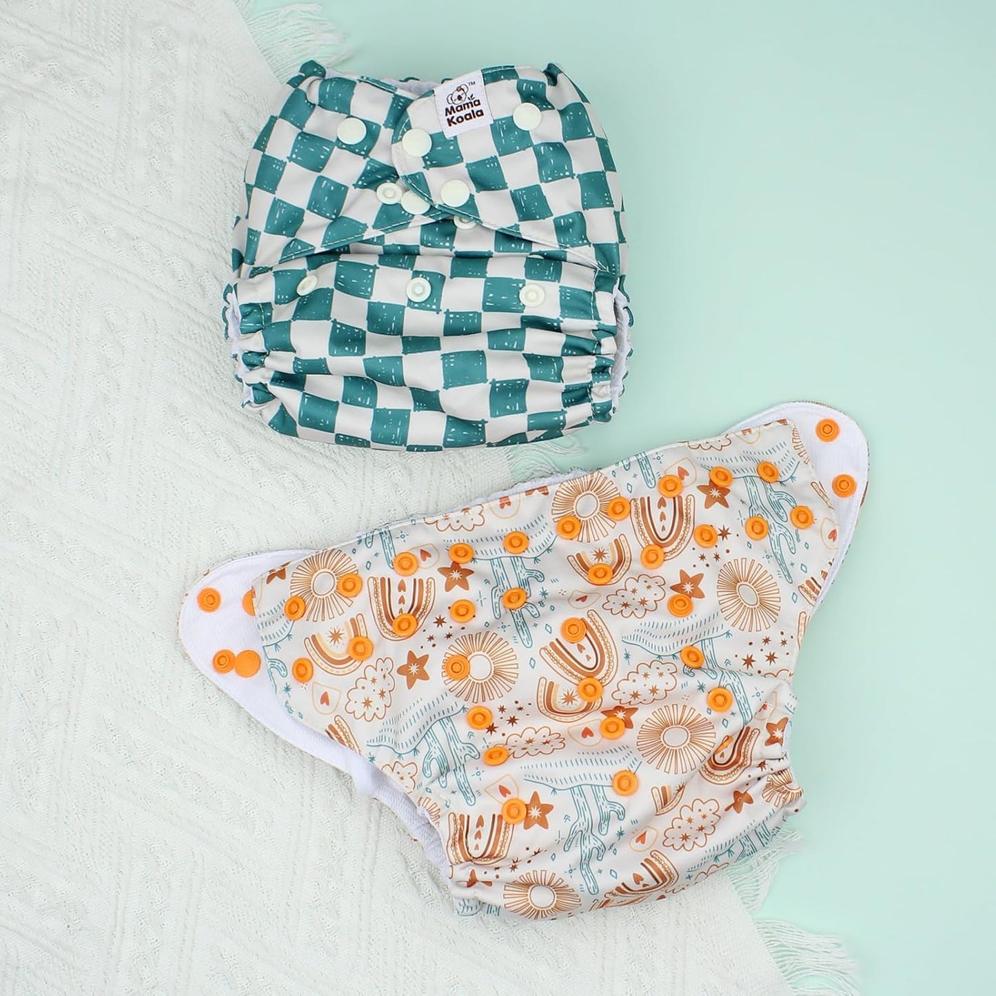 Mama Koala 3.0 Pocket Cloth Diapers for Babies with AWJ Lining, 6 Pack with 6 5-Layer Natural Cloth Diaper Inserts - Reusable and Washable Pocket Diapers(A-Desert Oasis)