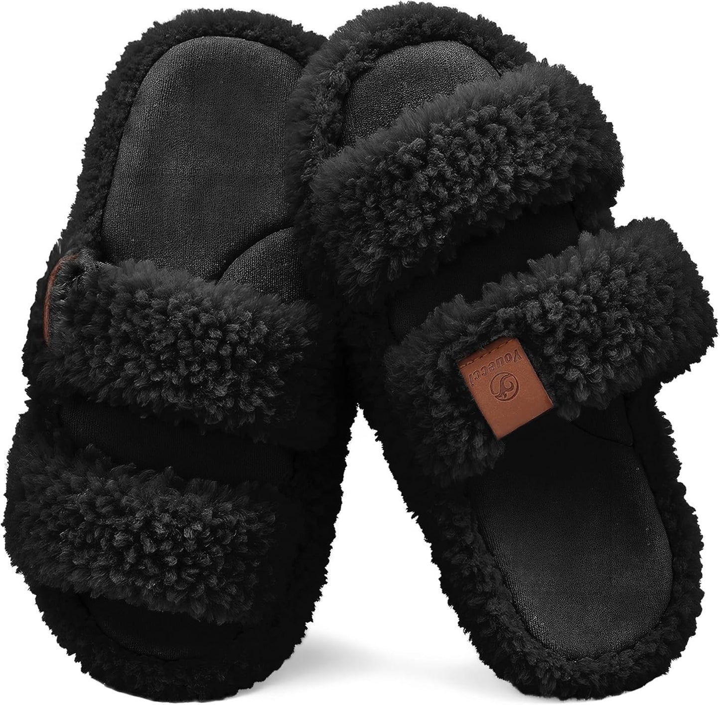Youecci Girls Fuzzy Slippers-Soft Open Toe Slippers with Memory Foam & Arch Support, Dual-Strap Warm Comfy Home Slides Indoor House Shoes