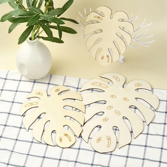6 Pcs Wooden Monstera Leaf Cutouts Unfinished Blank Wooden Leaves Pieces