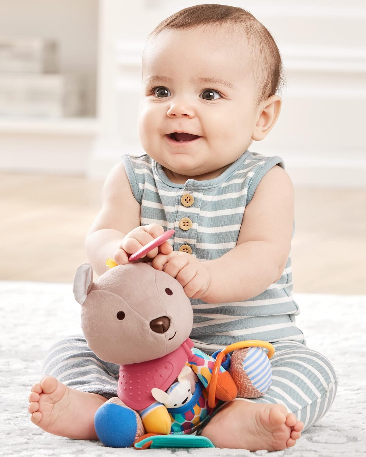Skip Hop Bandana Buddies Baby Activity and Teething Toy with Multi-Sensory Rattle and Textures, Kangaroo