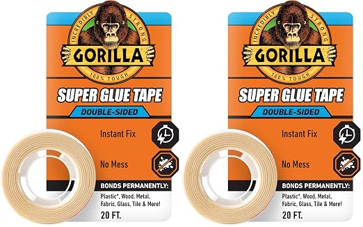 GORILLA Super Glue Tape, Double Sided, High Tack, 5/8in x 20ft